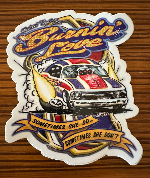 Burnin' Love Funny Car Sticker