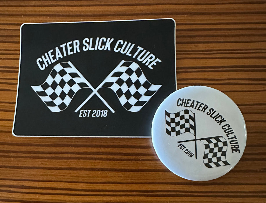 Cheater Slick Culture Crossed Flags Sticker / Pin Combo
